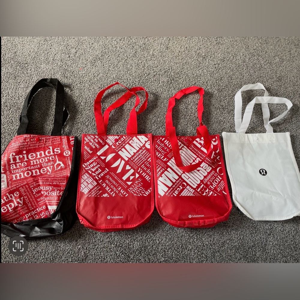 Lot of 4 NEW Lululemon Red and White Tote Bags!!